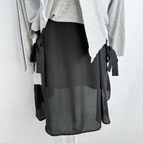 Pebble and Stone Gray Black Layered Tunic Top L Bow Tie Sides Asymmetrical Hem - Picture 6 of 16